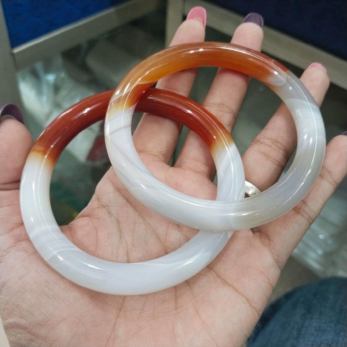 Gelang Bangle Batu Akik Manau Sulaiman Pipa Merah Putih