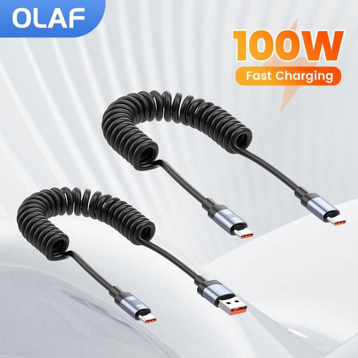 1.5M Car Spring Cable 100W 5A Super Fast Charging Wire Type C To Type C Cable For iPhone 15 16 Sumsu