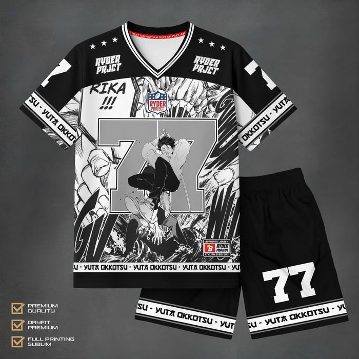 Setelan Jersey Anak Yuta Okkotsu 77 Premium Fullprint | Baju Setelan Anak Yuta Okkotsu Anime Hitam P
