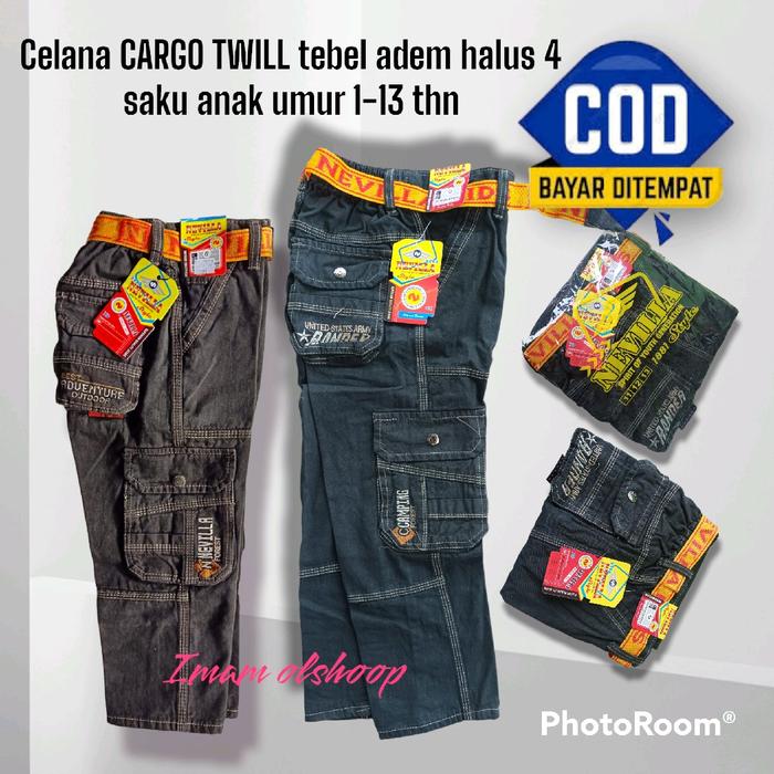celana cargo NEVILLA jeans twill anak laki- laki cowo umur 1-13 tahun viral elegan moder import exis