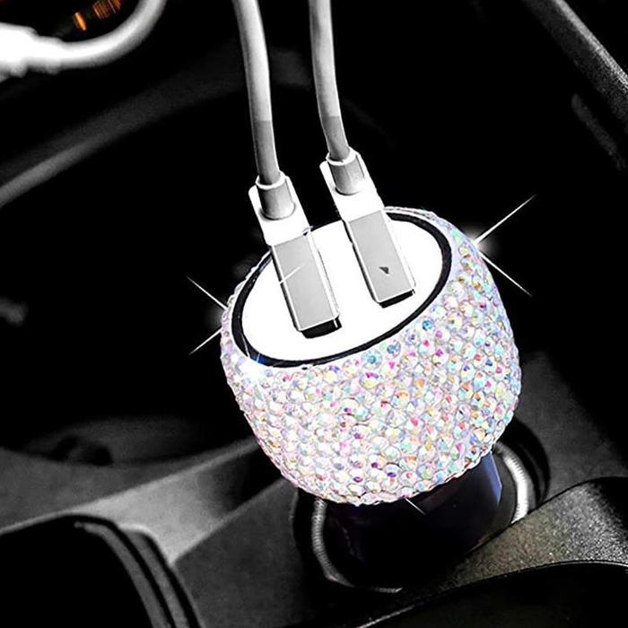 Diamond Adaptor Car Charger Mobil Dual USB Port Fast Charging Mobil Hp 3.1A 2 Port - USB Port Mobil