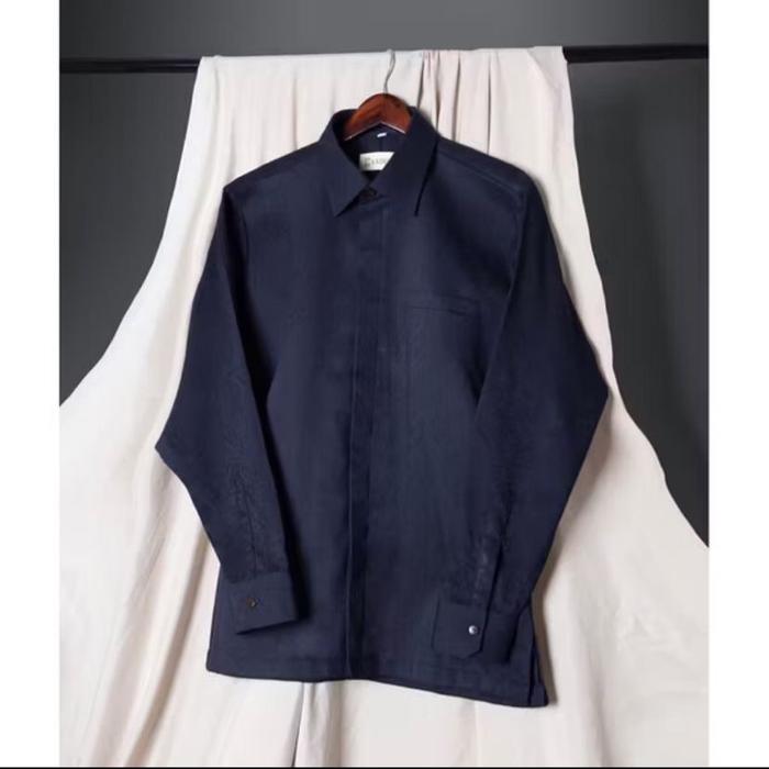 Ready Soton!! Kemeja Pria Lengan Panjang Tenun Songket Premium Ori Biru Navy