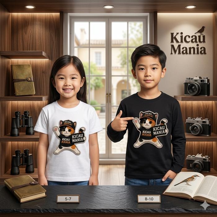 Kaos Pendek Kicau Mania  kucing Calico Lucu Anak 1-12 Tahun combed 30s premium