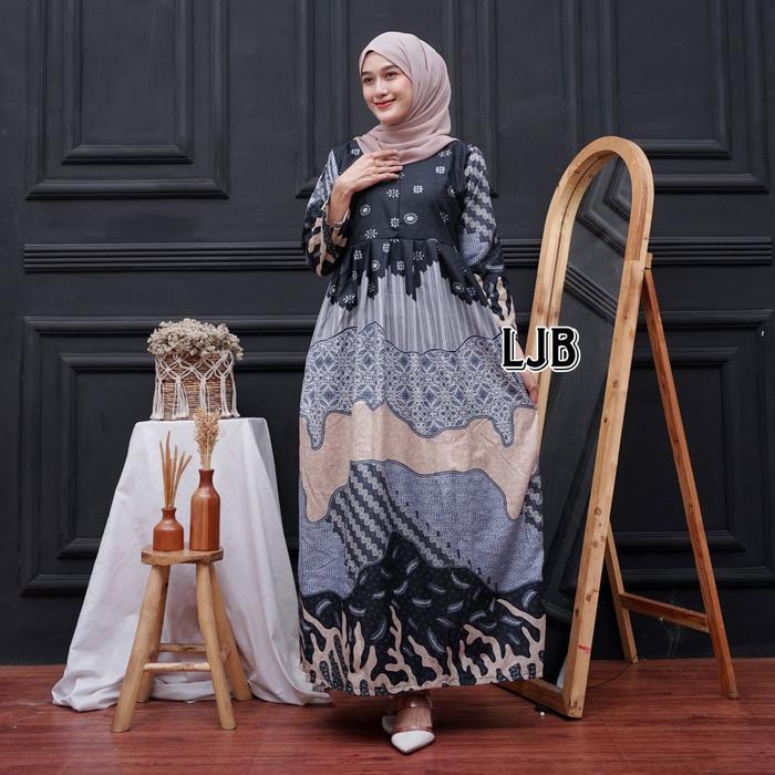 Gamis Batik Best Seller Dress Terlaris Katun Hitam Polos Bunga Busui Poliester Cokelat Putih Navy Se