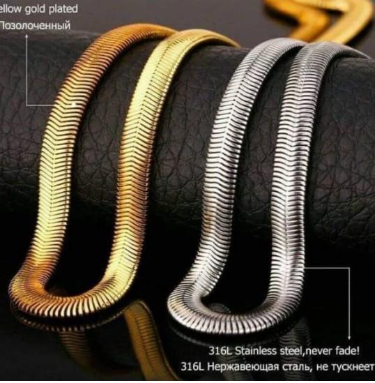 AM ~ KALUNG TITANIUM MODEL ULAR MINYAK 5MM EMAS DAN SILVER FASHION PRIA WANITA STAINLESS STEEL 316L 