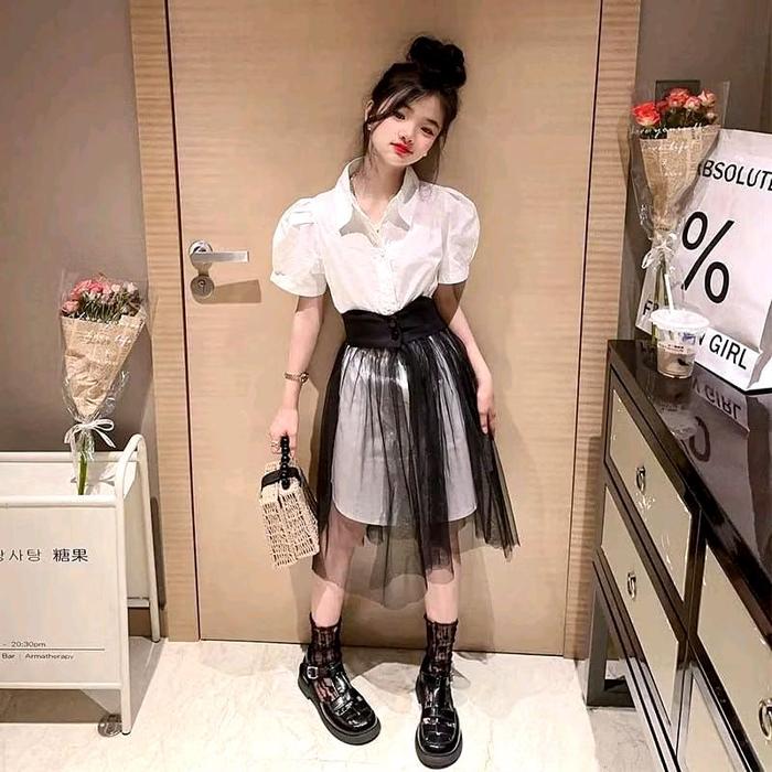 Dress Anak Hitam Putih Tile