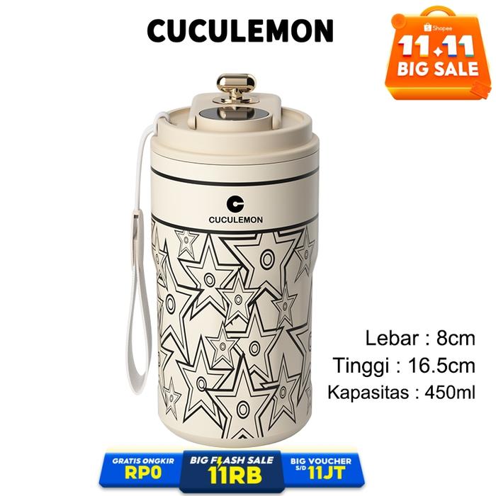 Cuculemon Botol Kopi Tumbler Stainless LED 450ML Aesthetic Botol Minum Gelas Kopi Mini Termos Kopi