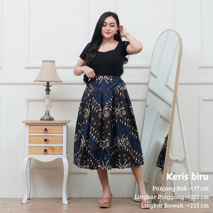KERIS BIRU ROK 7/8 BAWAHAN WANITA ROK BATIK PANJANG 7/8 DEWASA BAHAN KATUN MAYUNG HALUS PREMIUM MOTI