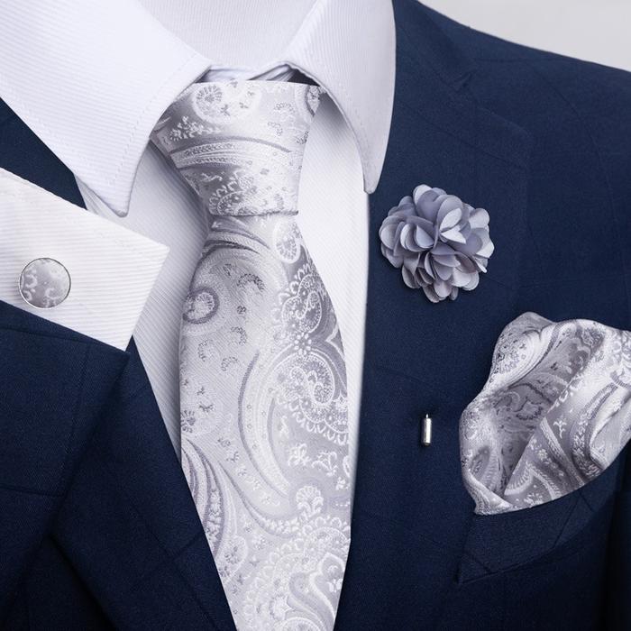 ◤New◢ Dasi Set Premium 4 Set 1 ( Dasi Motif Premium + Sapu Tangan Jas + Pin Bunga + Cufflinks )