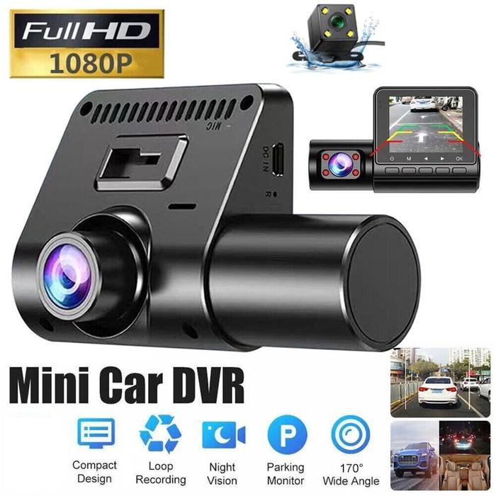 FHD 1080P Dash Cam 3-lensa DVR Mobil Pemantauan Parkir Video DashCam