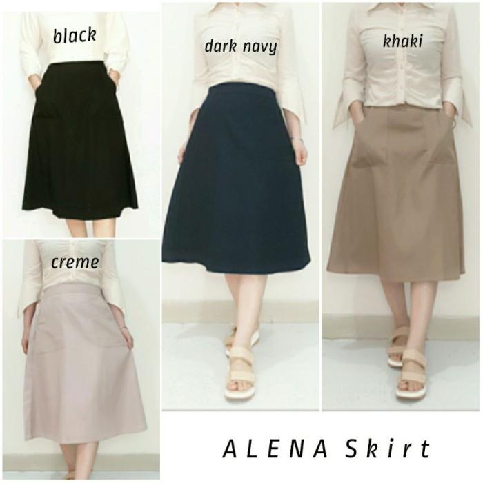 Rok Wanita Midi Skirt Katun Polos Model A Line Panjang 7/8, Alena