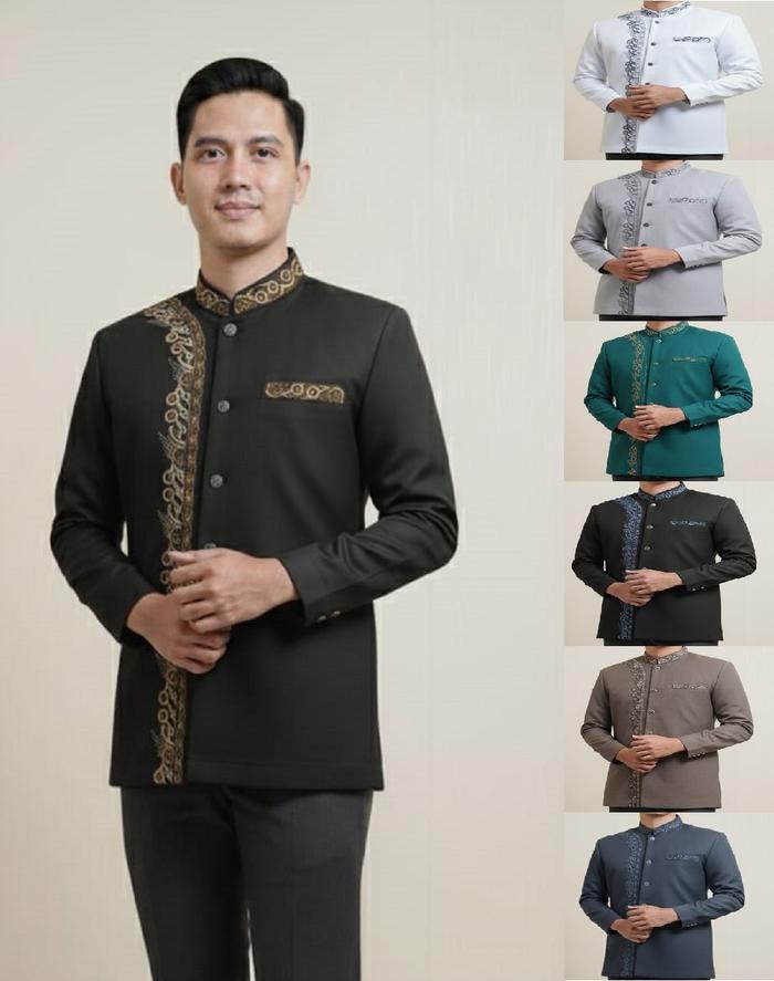 Jasko Coklat Tua Wol Novus Baju Muslim Pria Jas koko Bordir Motif Sorban Terbaru By Jasco Tasik Orig