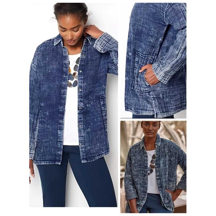 READY JAKET SHIRT PURE J.JILL INDIGO WASHED DOUBLE-CLOTH TUNIC JACKET