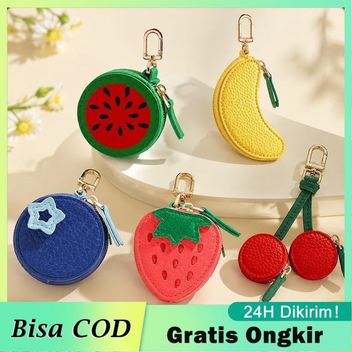 Dompet Koin Mini Gantungan Tas Lucu Bentuk Buah Blueberry / Cherry / Banana / Watermelon / Strawberr