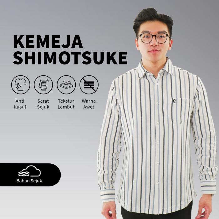 Matsuda Shimotsuke White Kemeja Pria Stripe Lengan Panjang