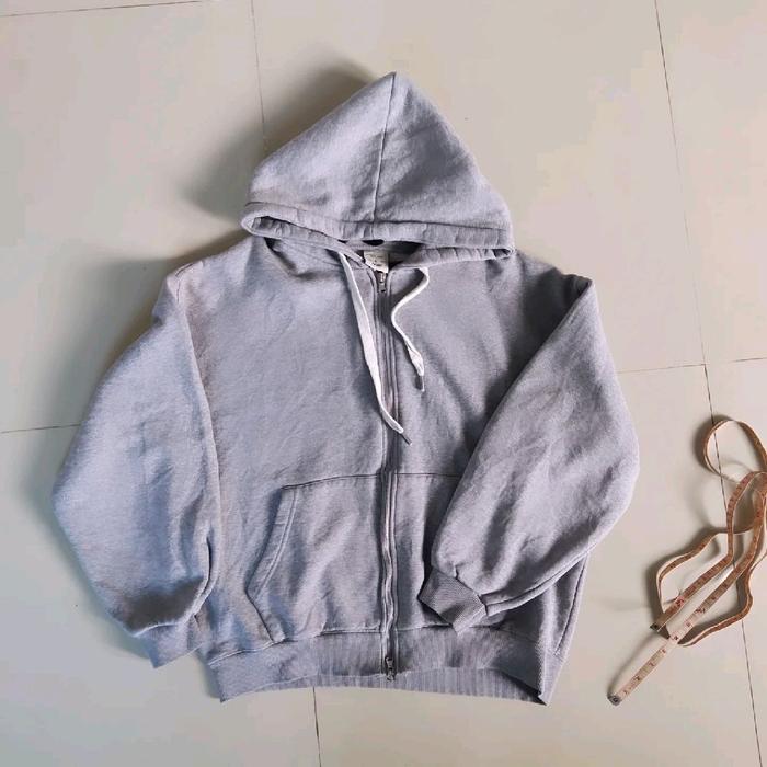FMJ jaket hodie zipper Boxy size L abu - abu Hoodie Tebal Unisex