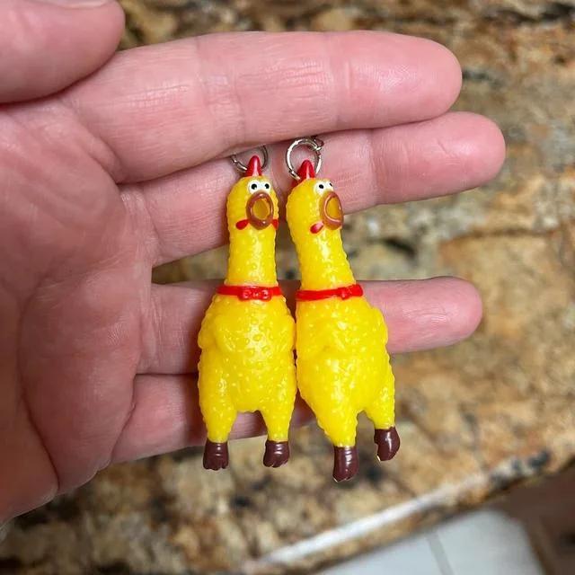 1Pair Sq wking Rubber Chi en Earrings- Rooster Chi Novelty Gag Joke Jewelry