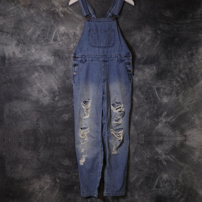 OVERALL GU BY UNIQLO RIPPED JEANS DENIM PANTS JUMPSUIT CELANA PANJANG OV56 SIZE M-L 31 32 33