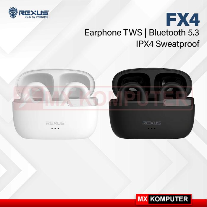 Rexus FX4 Earphone TWS Bluetooth 5.3 IPX4 Sweatproof Hitam/Putih