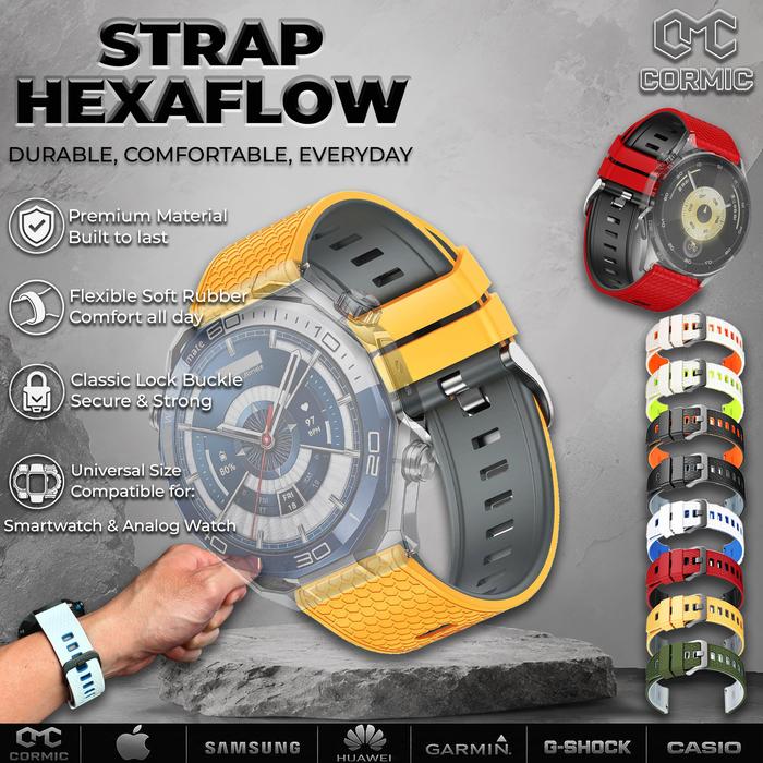 Strap Smartwatch HEXAFLOW CormiC Tali Jam Tangan Karet Rubber 22mm 20mm 18mm 24mm 26mm Universal Siz