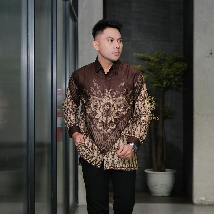 Batik Pria Premium Sekar Agra (Coklat Mahogany) Lapis Furing Lengan Panjang - Kemeja Batik Kerja Kan
