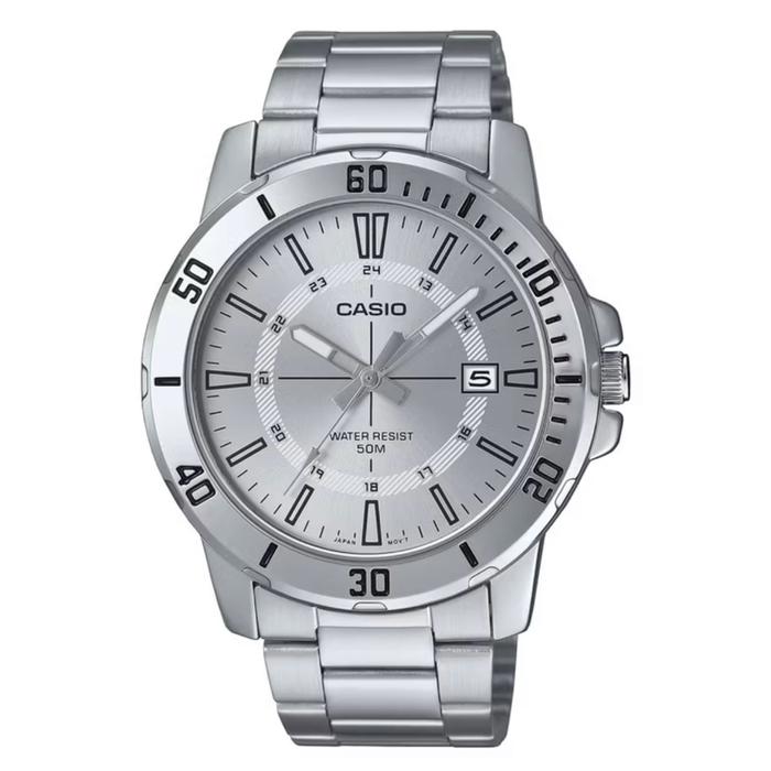 Jam Tangan Casio MTP-VD01D-7CVUDF Man Full Silver Tali Rantai Stainless Steel Original