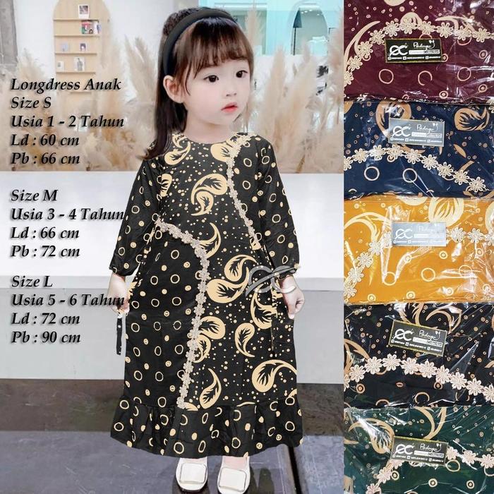 Longdress Anak Renda Arab Motif Daun Genjer Kombinasi Polkadot Rempel Bawah Usia 1 - 6 Tahun Gamis A