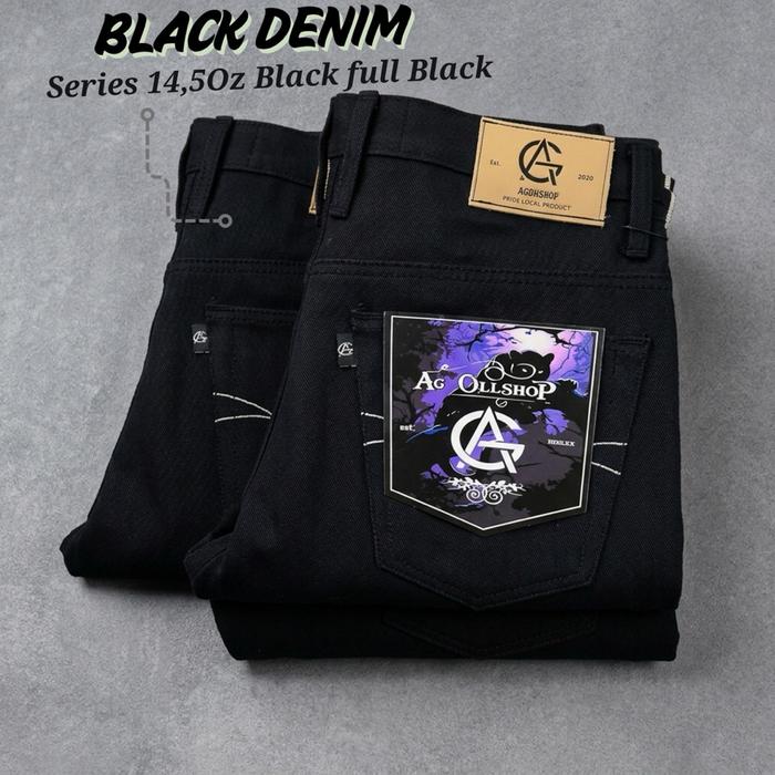 PROMO TERBATAS - Celana Denim Selvedge 15 oz Kaku Accent Black full Black Art Ramon
