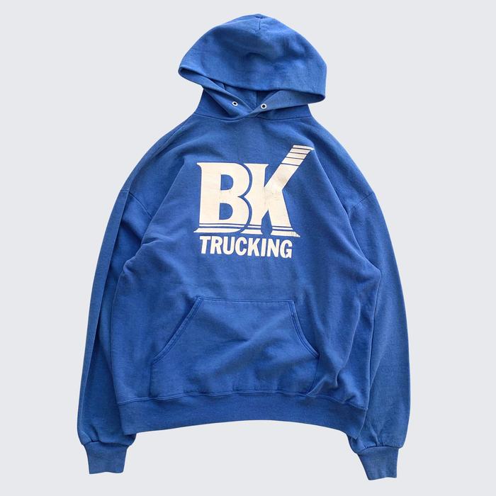 Faded Blue Vintage 1990s BK Trucking Company By Jerzees Hoodie - Unisex - XL