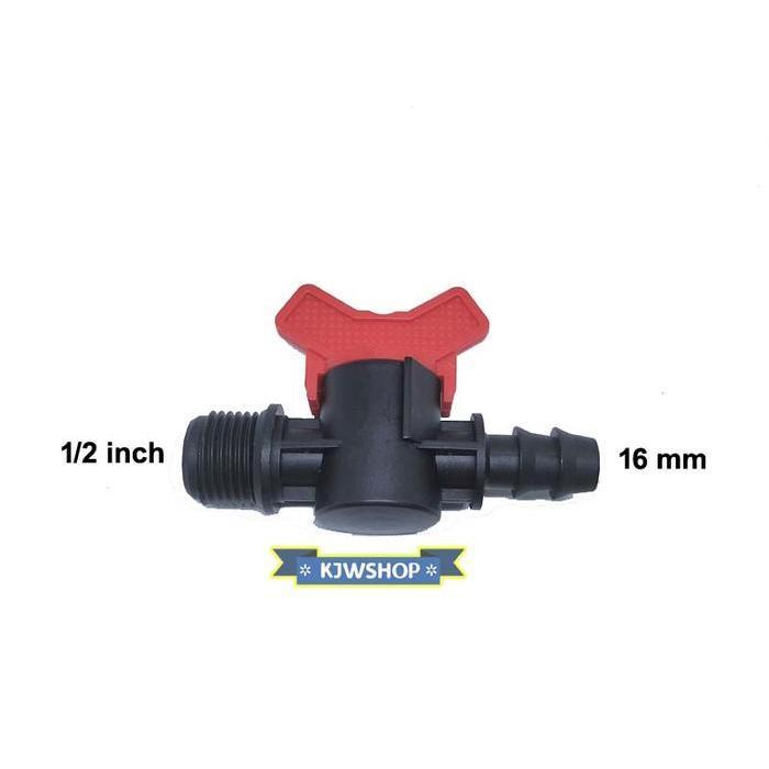 Keran Kran Valve Male 1/2 Selang 16 mm Irigasi Fertigasi Hidroponik