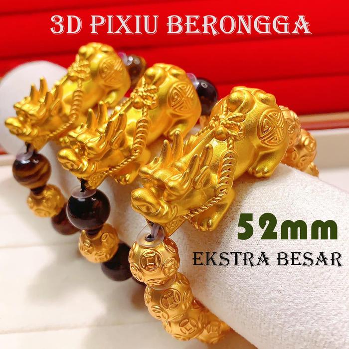 Gelang Pixiu Besar Obsidian Alami 14Mm, Gaya Pasangan Uniseks, Gelang Pengrajin 3D Dinding Tipis Ber