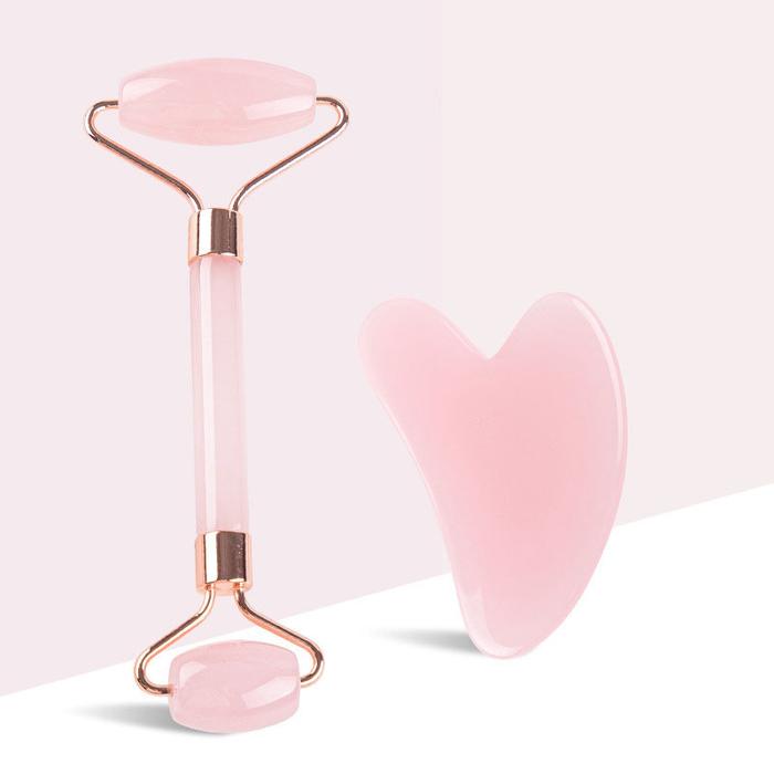 Pink Crystal Jade Roller Scraping Plate Facial Beauty Jade Roller