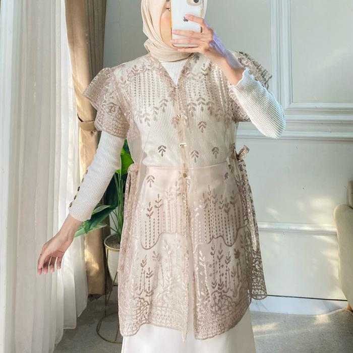 Tunik Kebaya Brokat Kinanti Modern Lebaran Kondangan Wisuda - Panjang, Wanita, Cantik, Atasan, Ruffl