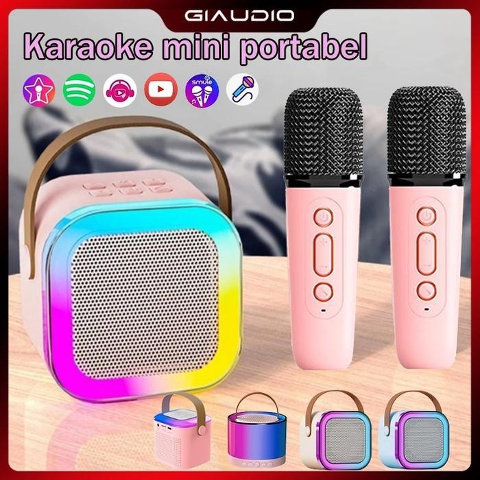 K12 Speaker Bluetooth Mini 2Mic Portabel Microphone Karaoke Rumah Musik Box Set HIFI Full Bass Stere