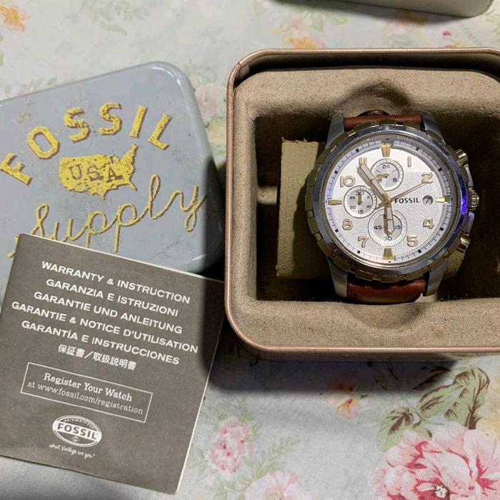 jam tangan pria Fossil FS4788 Men Dean Chronograph White Dial original - secondhand