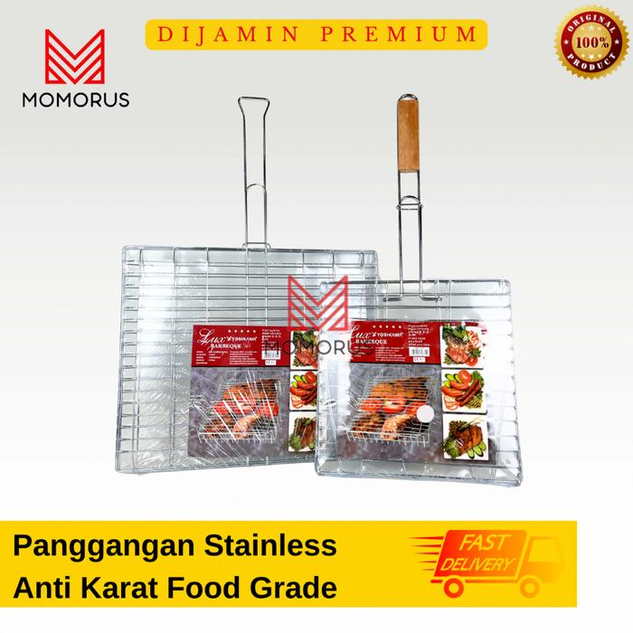 Pemanggang Ikan Ayam Daging BBQ Stainless Anti Karat Tebal Yoshikawa Minowa Panggangan Jepit Alat Ba