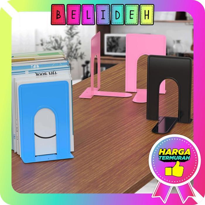 ☛BELIDEH☚ Sandaran Pembatas Stand Perlengkapan Sekolah ATK Bookends Bookend Rak Buku Besi Organizer