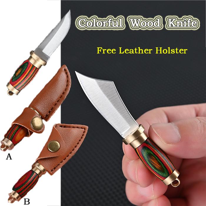MINI Brass Wood Knife Portable Unboxing Straight Knife With Leather