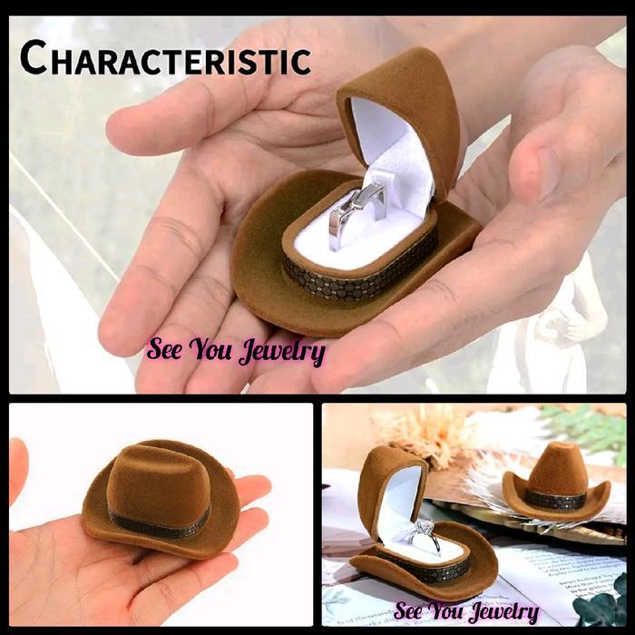 Kotak Cincin / Box Cincin / Tempat Cincin Emas Lamaran Nikah Tunangan Unik Model Topi Koboi