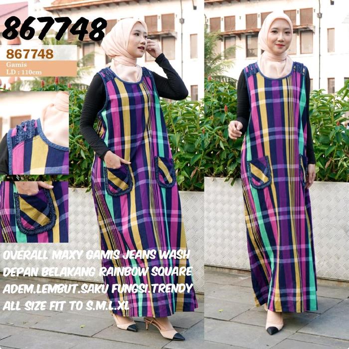 Overall / Gamis / Maxy kensi Tanpa Lengan Jeans Wash aplikasi  all size fit to S.M.L.XL