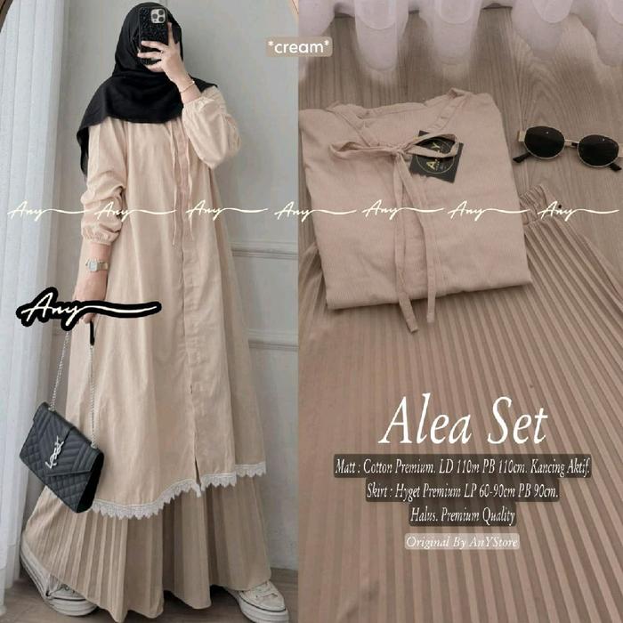 Alea setelan long tunik remaja dewasa bahan katun variasi renda