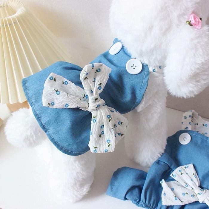 Cute Flower Denim Dress DA218 Dress kucing Dress anjing dres anak bulu