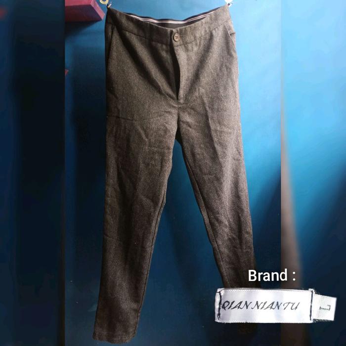 QIAN NIANTU Celana Bahan Hitam semi Abu # preloved bekas second long pants formal panjang wanita pri