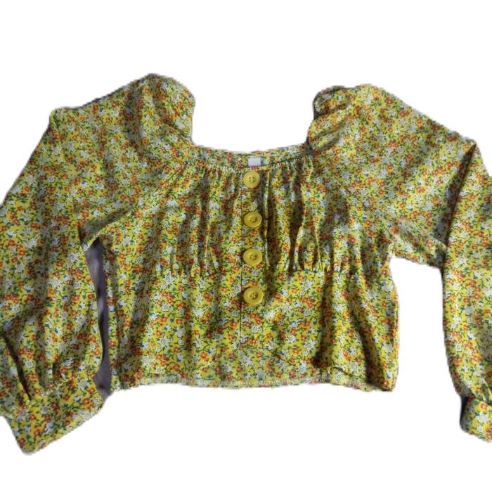 Preloved Square Neck Flower Top Yellow