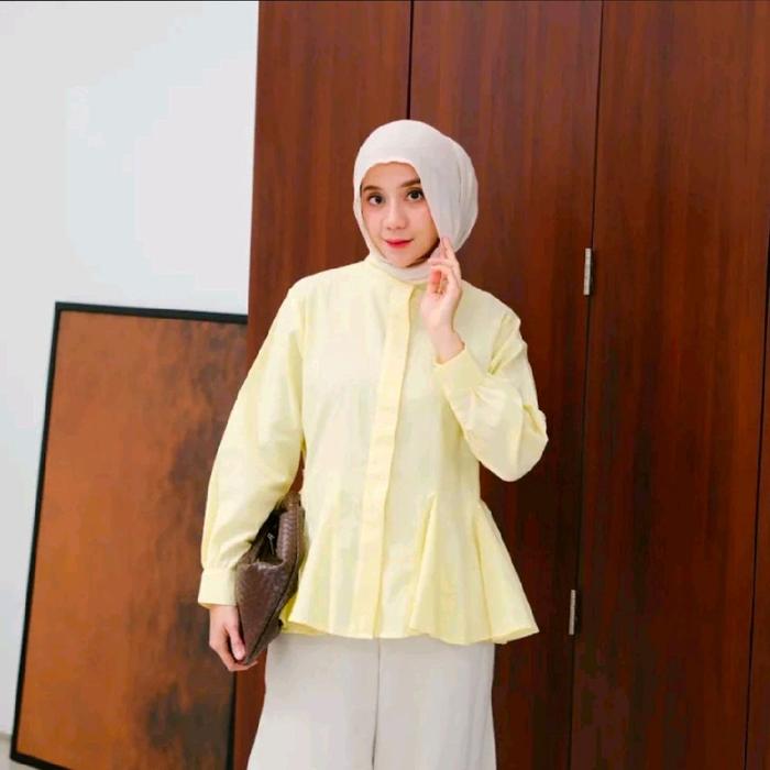 Hafana Blouse Atasan Kemeja Wanita Bahan Katun Premium Atasan Butter Yellow Viral Baju