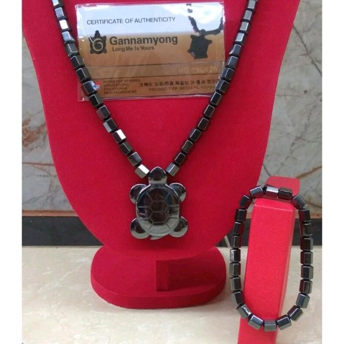 Kalung Kesehatan Gannamyong Model Kura Kura Ginsamyong Free Gelang + Box Liontin Batu