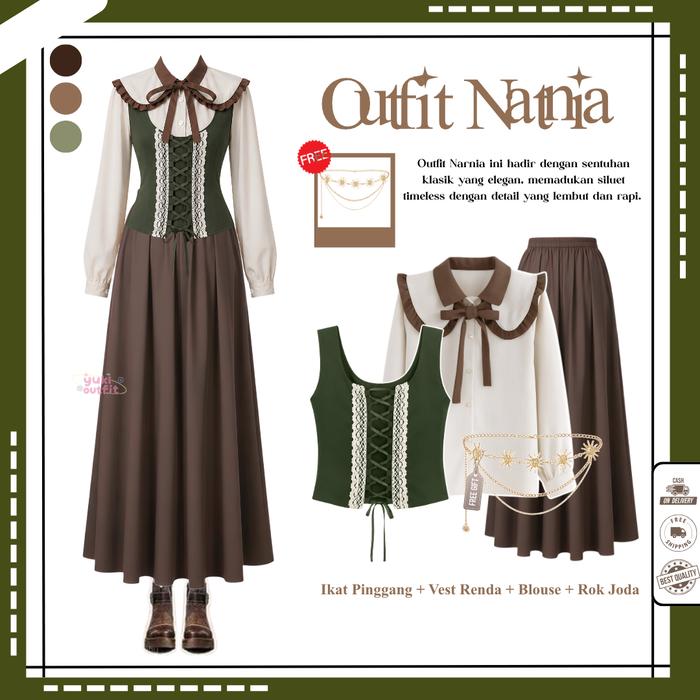 OOTD Yearbook Narnia ( Blouse, Vest Renda, Belt, Rok Joda ) Narnia Outfit Yearbook Trend - N216