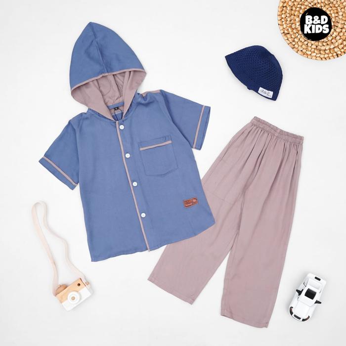 B&D Kidswear Setelan Koko Anak Laki-Laki Lengan Pendek 3-12 Tahun Baju Muslim Model Hoodie Free Peci
