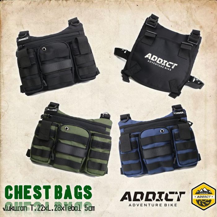 Addict Chest Bag Tactical Rig Bag Tas Dada Rompi Sepeda Dan Motor Pria Premium Cordura 1000D Ykk Res