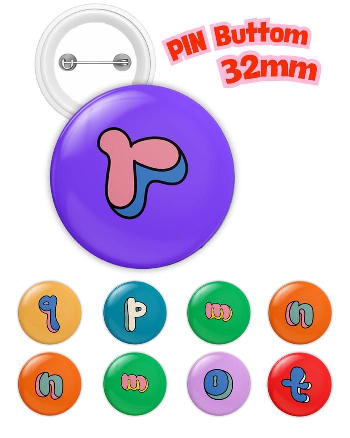 Annasya Collection Pin Bros Press Pin Button 32mm Alphabet Karakter Nakami